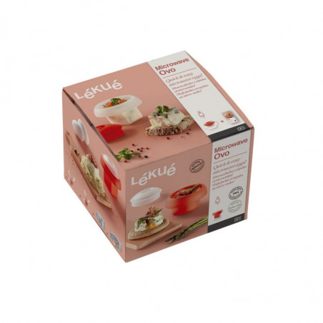 Уред за приготвяне на яйце в микровълнова Lekue 1009050, 100 мл, За 1 яйце, Платинен силикон, Червен/Прозрачен