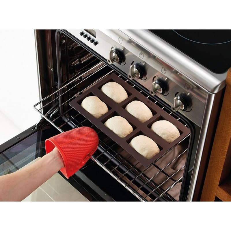 Форма за печене на хлебчета Lekue 1009080, 30x17.5x4.2 см, 960 мл, 6 отделения, Платинен силикон, От -60 до +220C, Кафяв