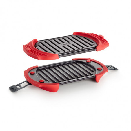 Съд за гриловане в микровълнова Lekue 1009081, 25.2x14.8x5.4 см, Платинен силикон, Стомана с незалепващо покритие, От 0 до +240C, Червен