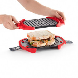 Съд за гриловане в микровълнова Lekue 1009081, 25.2x14.8x5.4 см, Платинен силикон, Стомана с незалепващо покритие, От 0 до +240C, Червен