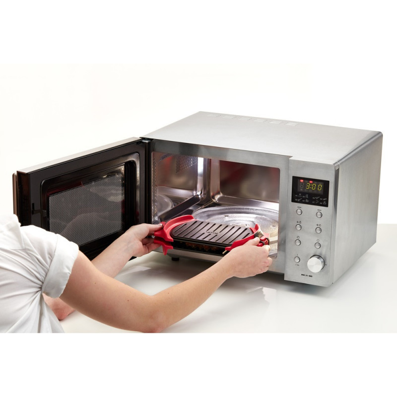 Съд за гриловане в микровълнова Lekue 1009081, 25.2x14.8x5.4 см, Платинен силикон, Стомана с незалепващо покритие, От 0 до +240C, Червен