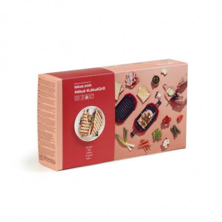 Съд за гриловане в микровълнова Lekue 1009081, 25.2x14.8x5.4 см, Платинен силикон, Стомана с незалепващо покритие, От 0 до +240C, Червен