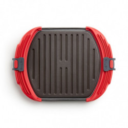 Съд за гриловане в микровълнова Lekue 1009082, 27x20.7.8x4.4 см, Платинен силикон, Стомана с незалепващо покритие, От 0 до +240C, Червен