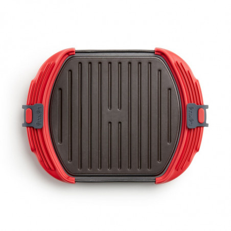 Съд за гриловане в микровълнова Lekue 1009082, 27x20.7.8x4.4 см, Платинен силикон, Стомана с незалепващо покритие, От 0 до +240C, Червен