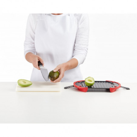 Съд за гриловане в микровълнова Lekue 1009082, 27x20.7.8x4.4 см, Платинен силикон, Стомана с незалепващо покритие, От 0 до +240C, Червен