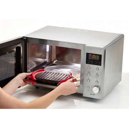 Съд за гриловане в микровълнова Lekue 1009082, 27x20.7.8x4.4 см, Платинен силикон, Стомана с незалепващо покритие, От 0 до +240C, Червен