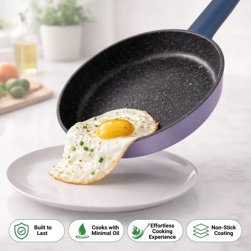 Комплект съдове за готвене Just Perfecto JL-330, 6 части, Мраморно покритие, Индукция, Стъклен капак с отвор за пара, Лилав/син