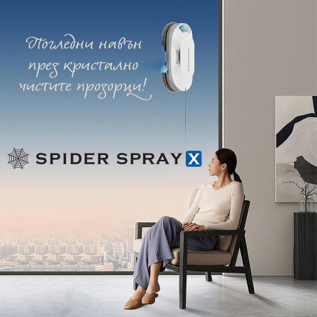 Робот за почистване на прозорци Spider SPRAY X, 72W, 3000 Pa, 65 мл, Интелигентна навигация, Автоматично регулиране на мощността и посоката, Защита от падане, Бял