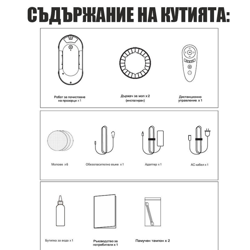 Робот за почистване на прозорци Spider SPRAY X, 72W, 3000 Pa, 65 мл, Интелигентна навигация, Автоматично регулиране на мощността и посоката, Защита от падане, Бял