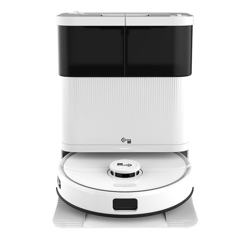 Прахосмукачка робот Magnum PRO, 55W, 10000 Pa, 0.3 л, 130 мин, Wi-Fi, LDS, Гласови известия, Автоматична станция за вода и самопочистване, HEPA, Бял
