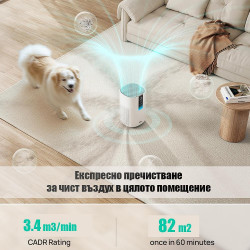 Пречиствател за въздух DREO Macro 605S, 20 м2, 202 м3/ч, Wi-Fi, 4 скорости, Нощен+Автоматичен режим, Таймер, Детска защита, LED индикатори за качество на въздуха, Бял