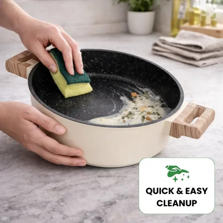 Комплект съдове за готвене Just Perfecto JL-331, 6 части, Мраморно покритие, Индукция, Стъклен капак с отвор за пара, Бежов