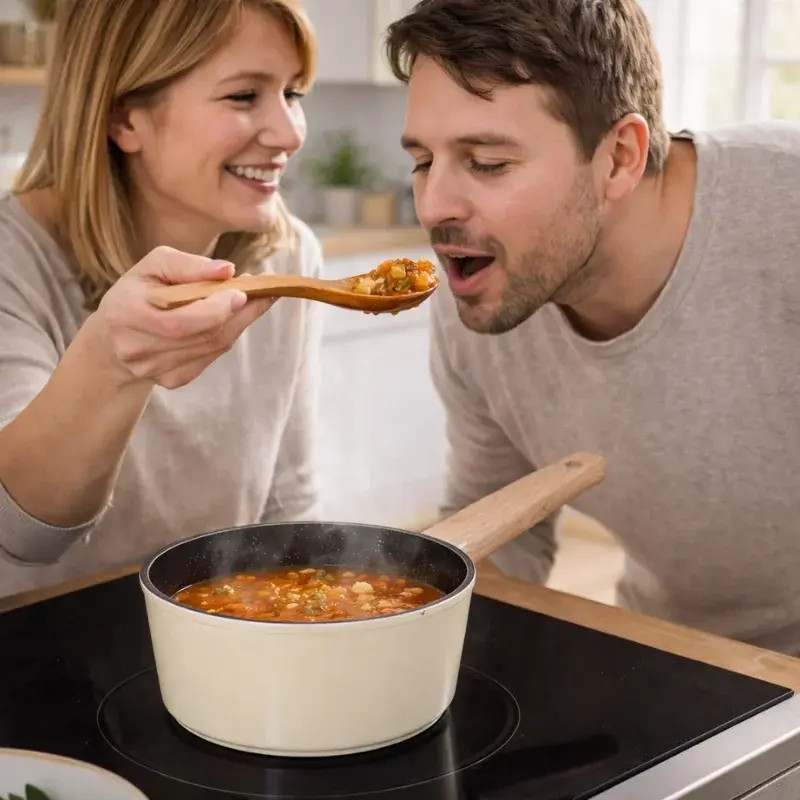 Комплект съдове за готвене Just Perfecto JL-331, 6 части, Мраморно покритие, Индукция, Стъклен капак с отвор за пара, Бежов