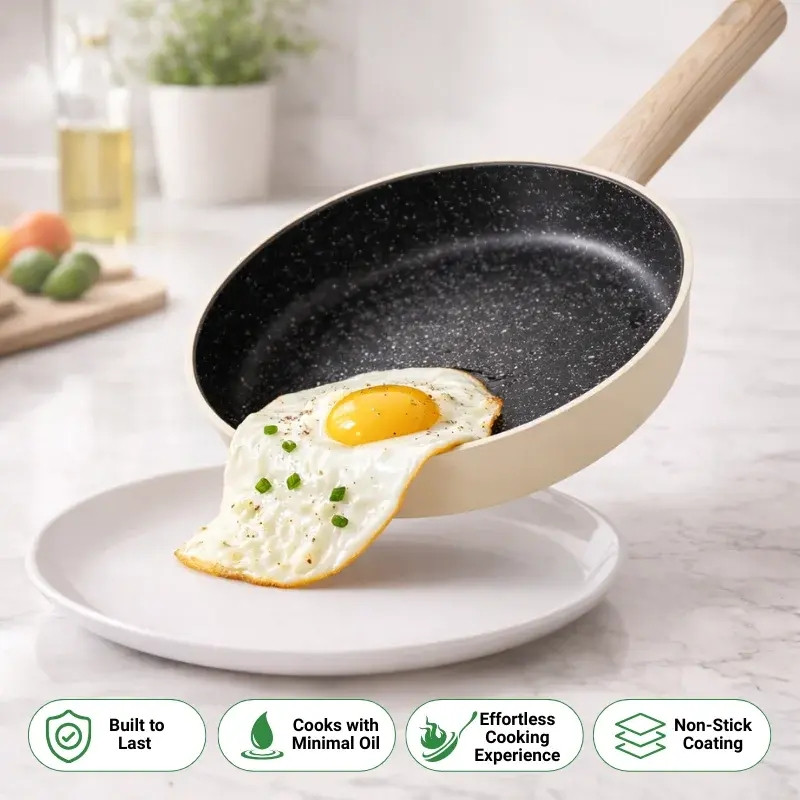 Комплект съдове за готвене Just Perfecto JL-331, 6 части, Мраморно покритие, Индукция, Стъклен капак с отвор за пара, Бежов