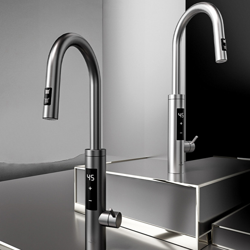 Нагревател за вода Elite EHD-1514PP, 3300W, Регулируема мощност, Въртене на 360, Самоподгряване, Сензорен дисплей, IPX4, Сребрист