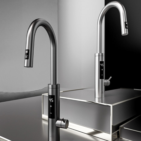 Нагревател за вода Elite EHD-1514PP, 3300W, Регулируема мощност, Въртене на 360, Самоподгряване, Сензорен дисплей, IPX4, Сребрист