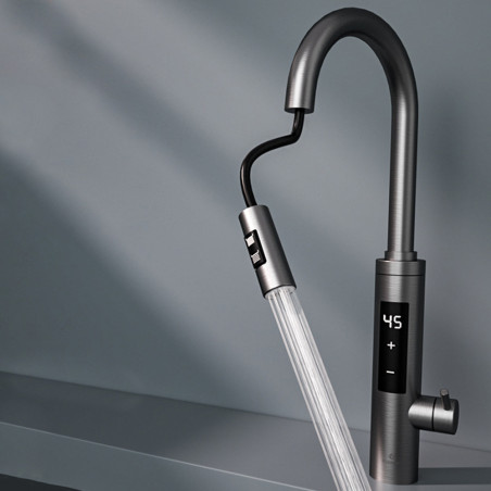 Нагревател за вода Elite EHD-1514PP, 3300W, Регулируема мощност, Въртене на 360, Самоподгряване, Сензорен дисплей, IPX4, Сребрист