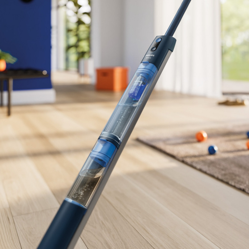 Електрически моп Philips OneUp XV5113/01, 2Ah, 70 мин, 50м2, 281/178 мл, 2 режима, 360°C глава, LED индикатор, USB зареждане, Син