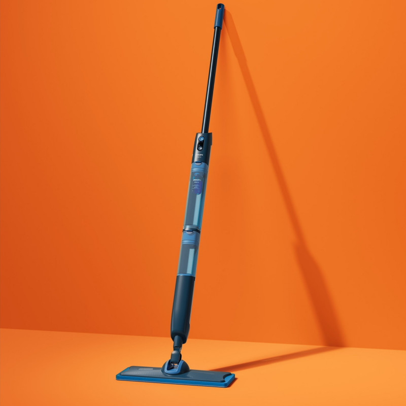 Електрически моп Philips OneUp XV5113/01, 2Ah, 70 мин, 50м2, 281/178 мл, 2 режима, 360°C глава, LED индикатор, USB зареждане, Син