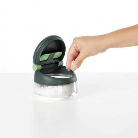 Съд за сол/захар Lekue 1009488, Ø12.4x10.1 см, Боросиликатно стъкло, Мерителна лъжичка, От +4°C до +80°C, Черен