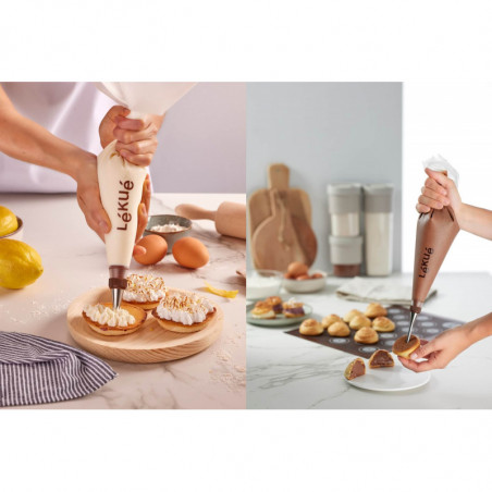 Комплект шприц за сладки с 3 бр приставки Lekue 1009491, Многократна употреба, Полиуретан, От 4 до 70C, Бял