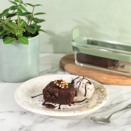 Комплект 2 бр правоъгълни форми за печене Lekue 1010158, За фритюрник, Силиконови дръжки, Боросиликатно стъкло, Зелен