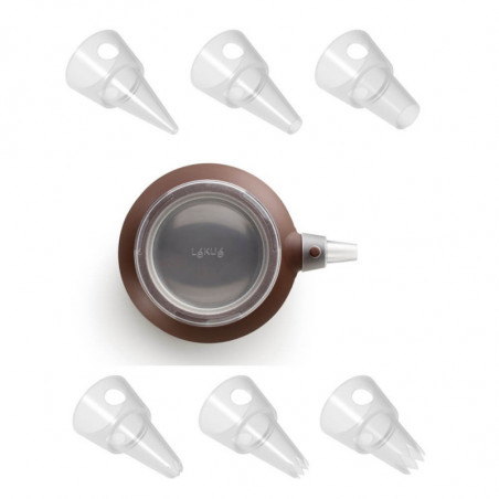 Шприц за сладки Lekue 1010198, 6 приставки, -60°C/+220°C, Платинен силикон, Кафяв