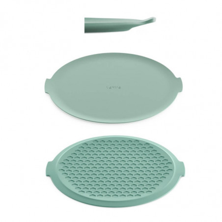 Подложка за предпазване на стъклената чиния в микровълнова Lekue 1010202, Ø24.5 см, Неплъзгаща, Повдигнати ръбове, -60/+220°C, Силикон, Зелен