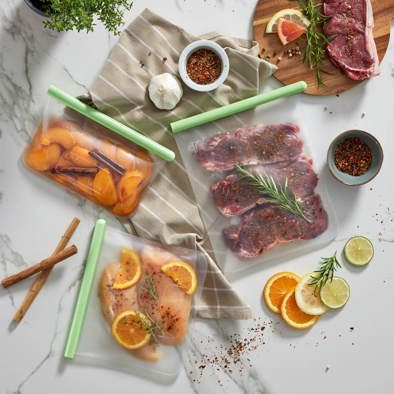 Торбичка за съхранение и замразяване Lekue 1010205, 21.5x13.5 см, 500 мл, Платинен силикон, -20°C/+80°C, Зелен