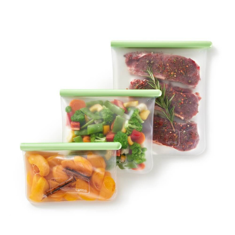 Торбичка за съхранение и замразяване Lekue 1010206, 21.5x18.5 см, 1 л, Платинен силикон, -20°C/+80°C, Зелен