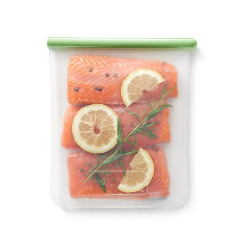 Торбичка за съхранение и замразяване Lekue 1010207, 21.5x24.5 см, 1.5 л, Платинен силикон, -20°C/+80°C, Зелен