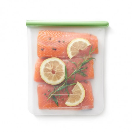 Торбичка за съхранение и замразяване Lekue 1010207, 21.5x24.5 см, 1.5 л, Платинен силикон, -20°C/+80°C, Зелен