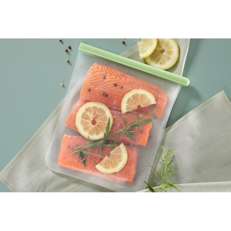 Торбичка за съхранение и замразяване Lekue 1010207, 21.5x24.5 см, 1.5 л, Платинен силикон, -20°C/+80°C, Зелен