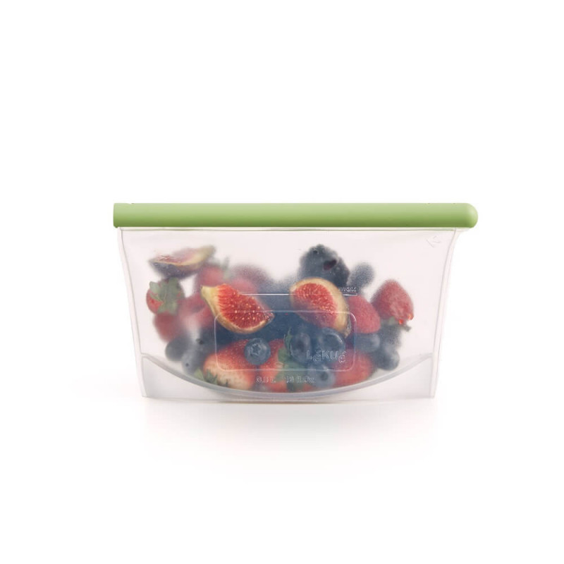 Торбичка за съхранение и замразяване на течности и храни Lekue 1010208, 500 мл, Силикон, Без разливане, Поле за надписване, Многофункционална, -60/+220°C, Зелен