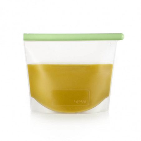 Торбичка за съхранение и замразяване на течности и храни Lekue 1010209, 1 л, Силикон, Без разливане, Поле за надписване, Многофункционална, -60/+220°C, Зелен