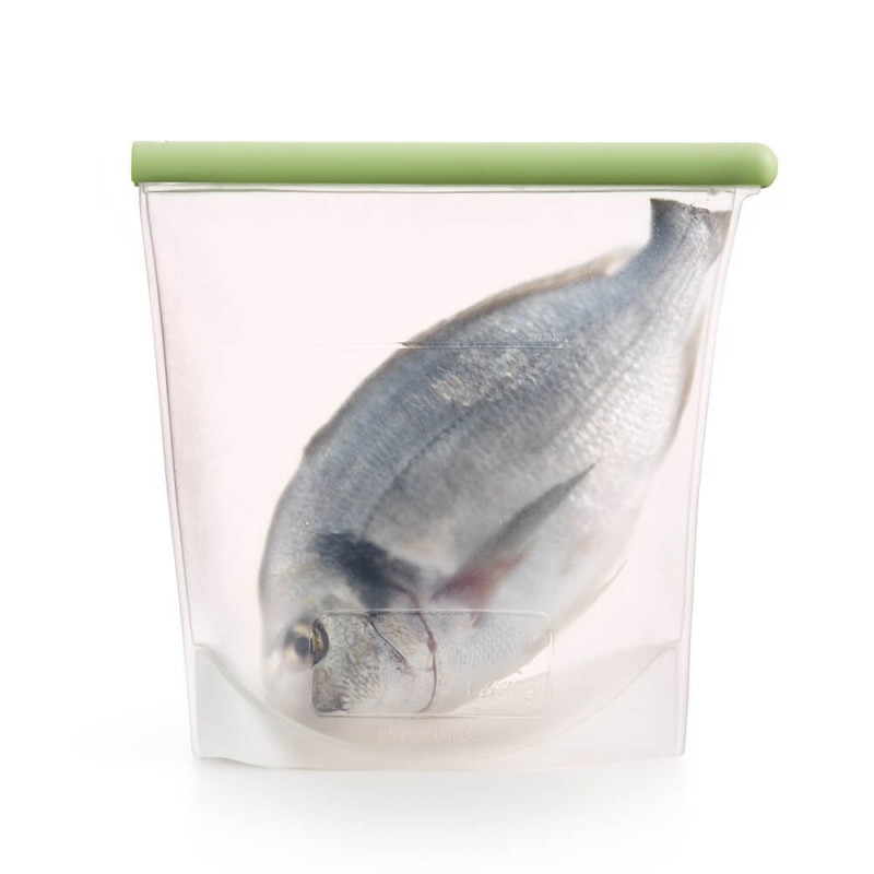 Торбичка за съхранение и замразяване на течности и храни Lekue 1010210, 1.5 л, Силикон, Без разливане, Поле за надписване, Многофункционална, -60/+220°C, Зелен