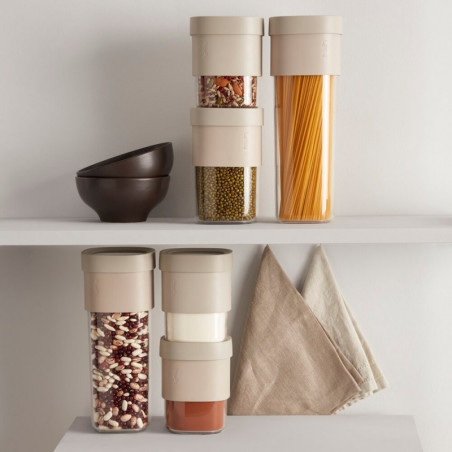 Буркан за съхранение с допълнителна приставка Lekue Beige 1010218, 1.35-1.6 л, Полипропилен, -15/+80°C, Бежов