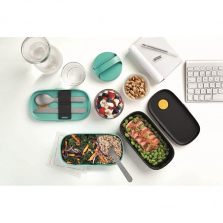 Комплект 2 бр кутии за храна Lekue On The Go 1010220, 500 мл, Херметично затваряне, Отделение за прибори, Клапан за микровълнова, Тюркоаз