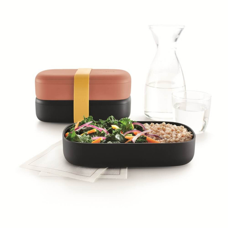 Комплект 2 бр кутии за храна Lekue On The Go 1010221, 500 мл, Херметично затваряне, Отделение за прибори, Клапан за микровълнова, Корал