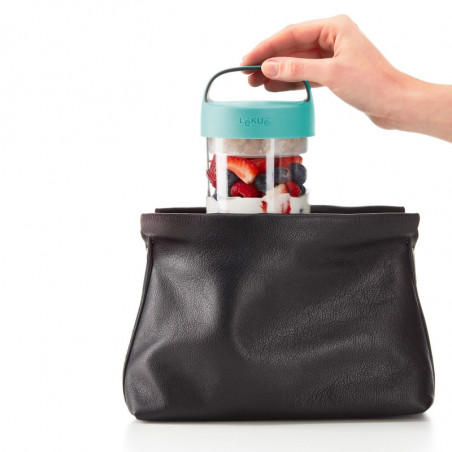 Бутилка с отделения Lekue On The Go 1010225, 600 мл, -20/+100°C, Херметично затваряне, Дръжка, Тюркоаз