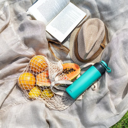 Термо бутилка с вграден филтър Lekue On The Go 1010229, 500 мл, Двойна вакуумна стена, Херметично затваряне, -20/+80°C, Неръждаема стомана, Тюркоаз