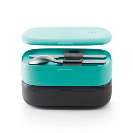 Комплект прибори за хранене Lekue On The Go 1010231, 3 части, -20°C / +100°C, Неръждаема стомана, Черен