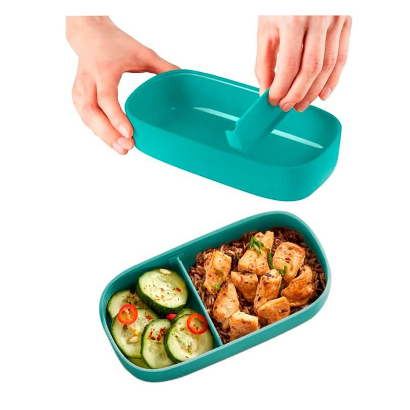 Кутия за храна Lekue On The Go 1010236, 500 мл, Херметично затваряне, Отделение за прибори, Клапан за микровълнова, Тюркоаз