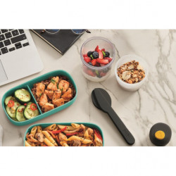 Кутия за храна Lekue On The Go 1010236, 500 мл, Херметично затваряне, Отделение за прибори, Клапан за микровълнова, Тюркоаз