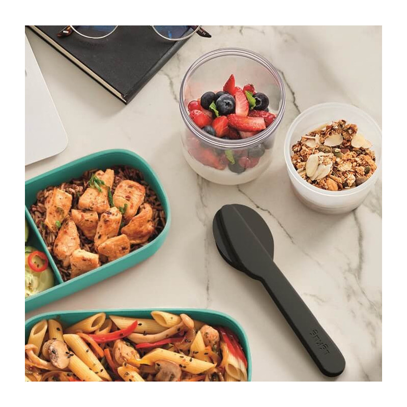 Комплект прибори за хранене Lekue On The Go 1010238, 4 части, Калъф за съхранение, -20°C / +100°C, Неръждаема стомана, Черен