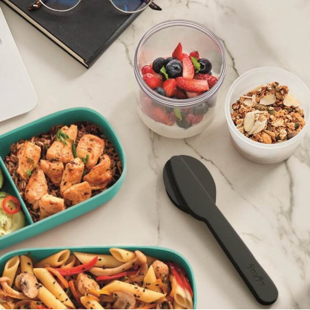 Комплект прибори за хранене Lekue On The Go 1010238, 4 части, Калъф за съхранение, -20°C / +100°C, Неръждаема стомана, Черен