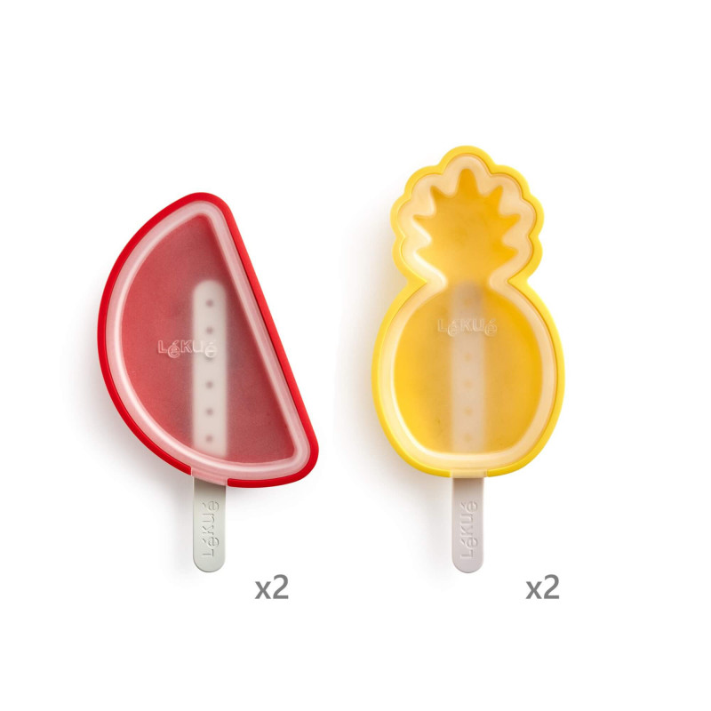 Комплект от 4 форми за сладолед на клечка Lekue 1010239, 340 мл, -20°C / +100°C, Платинен силикон, Многоцветен