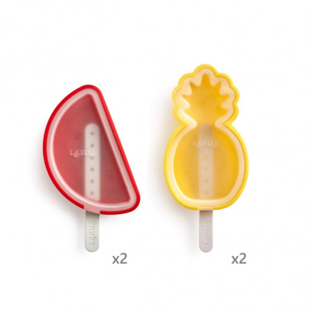 Комплект от 4 форми за сладолед на клечка Lekue 1010239, 340 мл, -20°C / +100°C, Платинен силикон, Многоцветен