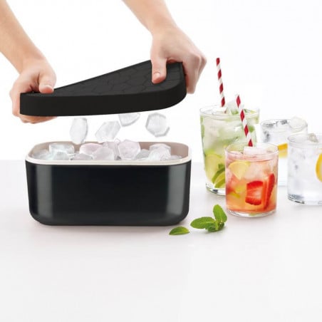 Кутия за приготвяне и съхраняване на лед Lekue 1010241, 132 кубчета, -20/+80°C, Куха основа против конденз, Черен