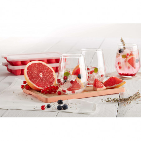 Форма за лед с капак Lekue 1010244, 23x12x3 см, 14 сърца, Стеарин, -40°C / +60°C, Червен